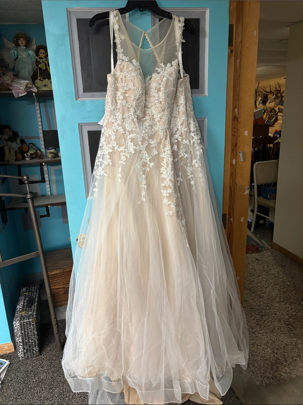 Ivory/champagne Lace Appliqué Tulle Ballgown Wedding Dress Azazie Deveny 18